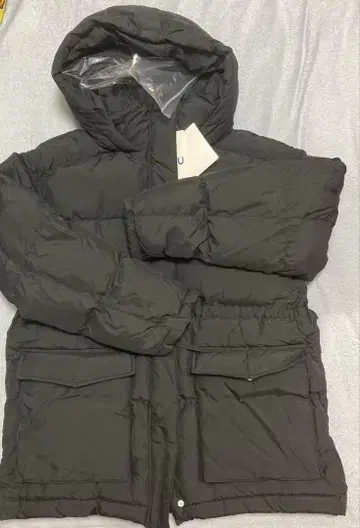 GU 블랙 후드 부착 다운 자켓 XL