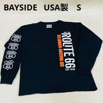 BAYSIDE USA제 긴팔 론T 루트66 프린트 S 블랙