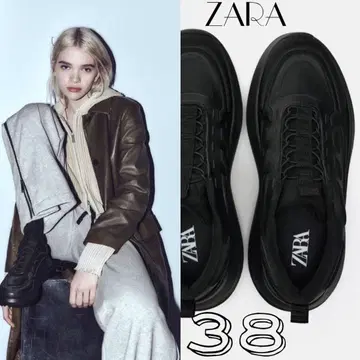 이번 시즌 ZARA/네오프렌 이펙트 스니커즈/38/BLK
