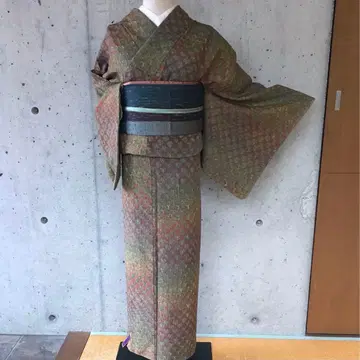 순수 실크 고급 시보리 츠무기 이중 기모노 화장 70