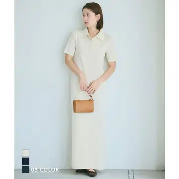 아이보리 니트 폴로 원피스 반팔 슬릿