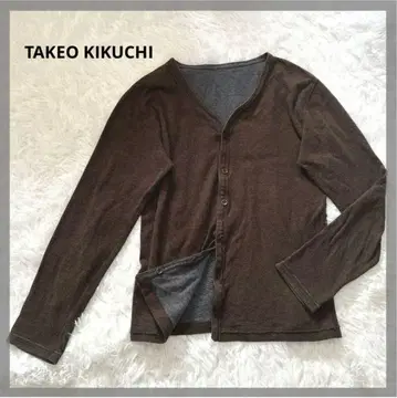 TAKEO KIKUCHI 면 스트라이프 가디건 M 사이즈 브라운