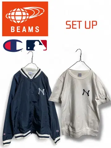 beams 별주 champion 더블 네임 셋업 블루종 T셔츠 M