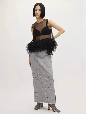 AMERI BIJOU MOTIF SWEAT SKIRT 그레이