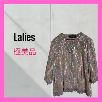 [La'lies] 시어 자카드 노카라 블라우스 밑단 레이스 미사용 F