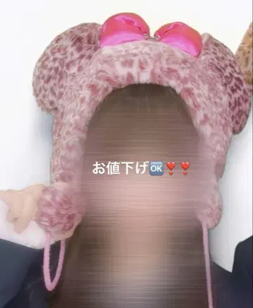 핑크 레오파드 무늬 리본 포함 모자