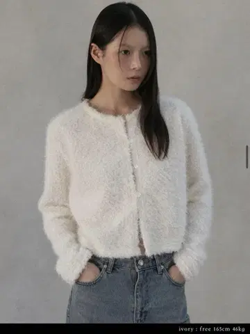 OHOTORO 퍼 미들 가디건/아이보리