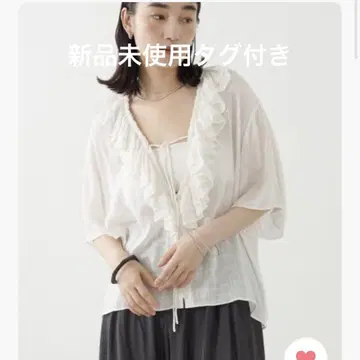 오메카시 Omekashi U넥 프릴 블라우스 셔츠 상의