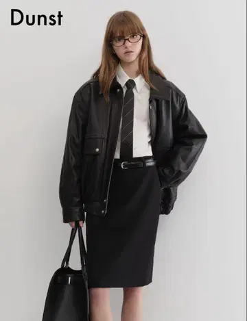 DUNST 블랙 오버 사이즈 빈티지 가죽 자켓