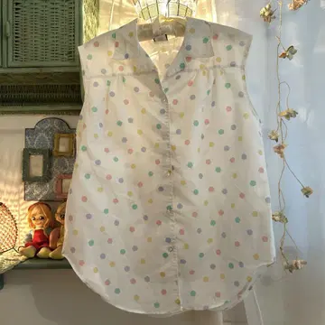 USA vintage 파스텔 컬러 도트 블라우스 도트 컬러풀 구제 의류