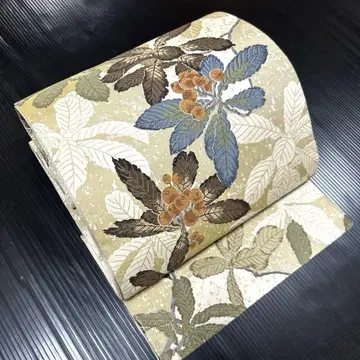 순수 실크 후쿠로 오비 [ 잎 무늬 ]