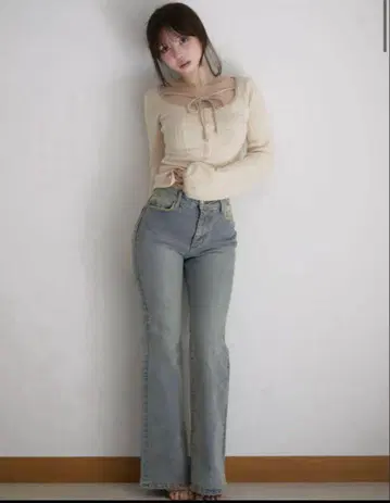 andmary Heart stitch denim M blue beige