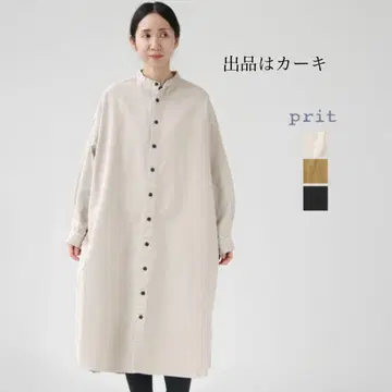 프릿 코튼 카츠라기 스탠드 카라 와이드 셔츠 원피스