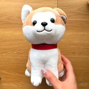 강아지 봉제 인형 브라운과 화이트 빨간색 목걸이 포함