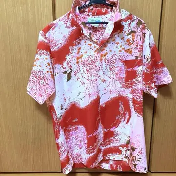 Penney's Hawaii 알로하 셔츠 반팔 빨간색 핑크