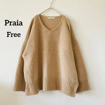 Praia V넥 스웨터 로우게이지 니트 베이지 루즈핏 5867