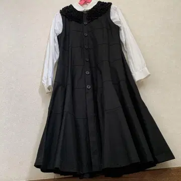 YUKIE NAGANO 유키에 나가노 블랙 오버롤 스커트 옷깃 프릴