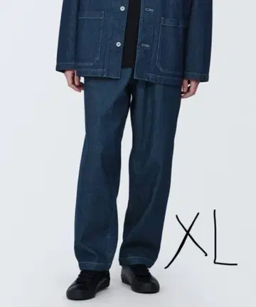 무인양품 카포크 혼방 데님 워크 팬츠 XL 네이비