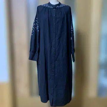 블랙 꽃무늬 자수 셔츠 원피스 긴팔
