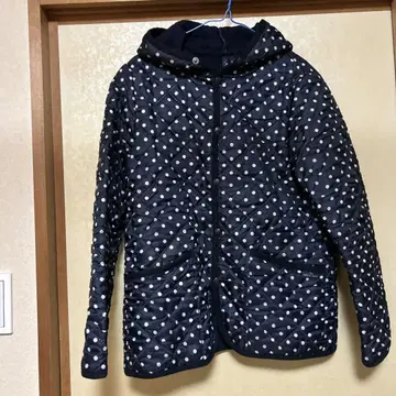THE SMOCK SHOP 후드 부착 퀼팅 자켓 네이비 도트
