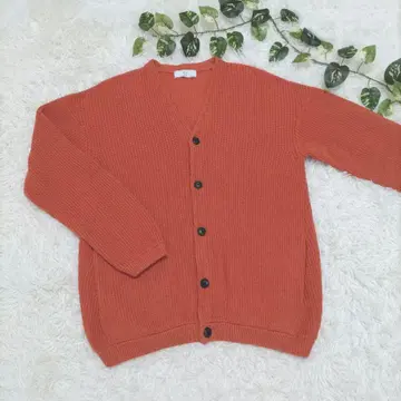 417EDIFICE 두꺼운 원단 코튼/캐시미어 아제 가디건 L 오렌지