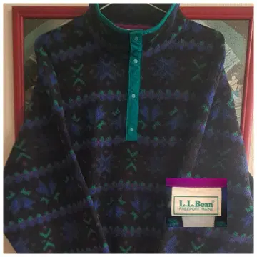 80s L.L.Bean 올 패턴 앞 여밈 나일론 빈티지 스냅 T 레어