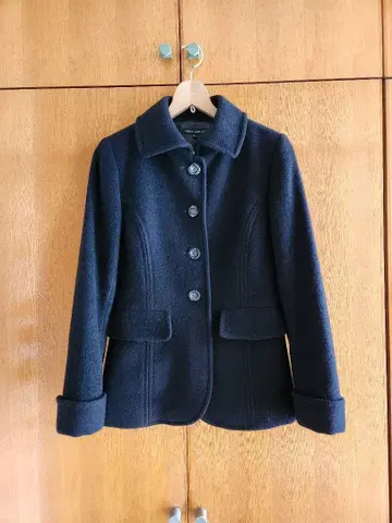 네이비 버튼 울 코트