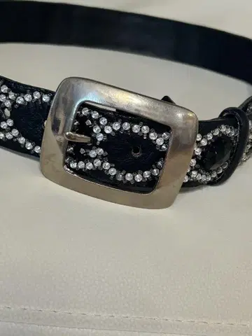 D DESIGN 스톤 장식 블랙 벨트