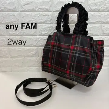 [ 새상품급 ] any FAM 체크 무늬 2way 숄더백 프릴 핸들