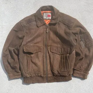 플라잉 타이거 레더 블루종 M 브라운 가죽