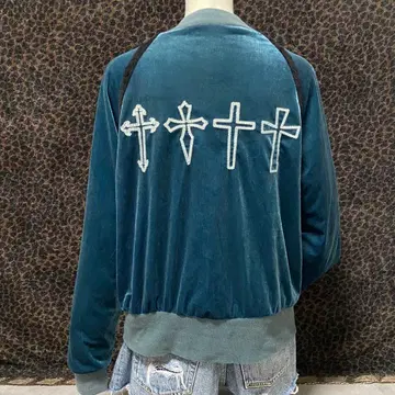 헤이세이 갸루 y2k 벨로아 블루종 cross design BP74
