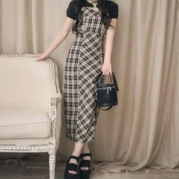 미셸 마카롱 앙상블 체크 원피스