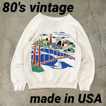 80s USA제 빈티지 맨투맨 S 사이즈 프룻 오브 더 룸 화이트