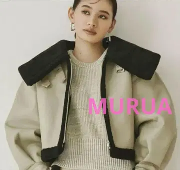 MURUA 합성 피혁 플리스 옷깃 숏 자켓