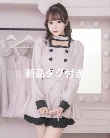 [ pium 초커 프릴 하트 버튼 긴팔 셋업 ]