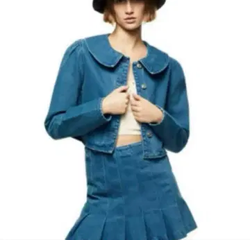zara 둥근 카라 크롭 데님 자켓 셋업