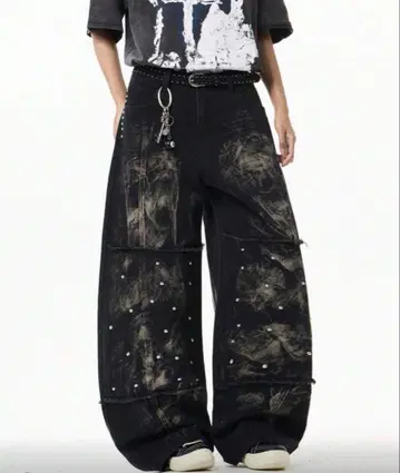 y2k 그런지 블랙 데님 와이드 팬츠 여성용 남성용 청바지 미사용