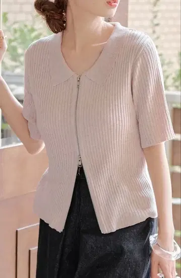 카스타네 Kastane 더블 ZIP 라메 리브 반팔 가디건