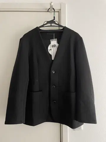 AOKI 남성용 파자마 수트 노카라 자켓, 테이퍼드 팬츠 블랙