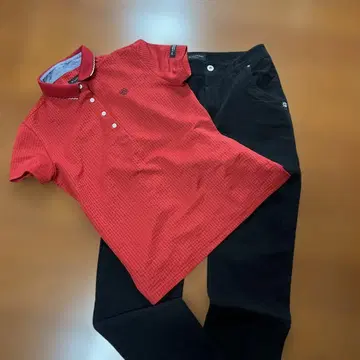 세인트 앤드류스 M 블랙 팬츠 S 빨간색 피케 셔츠 세트