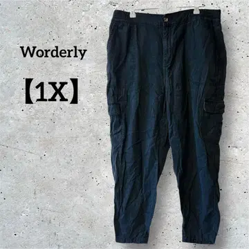 Worderly [1X] 카고 팬츠 블랙 루즈핏 캐주얼 팬츠