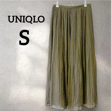 당일 발송 UNIQLO [ S ] 올리브색 플리츠 롱 플레어 스커트