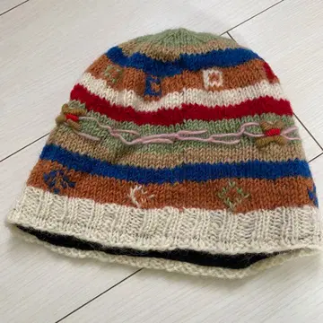 빈티지 핸드메이드 자수 니트 모자 와치 울