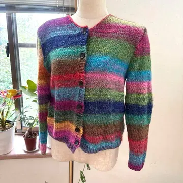 노로 에이사쿠 멀티 컬러 버튼 가디건 손뜨개질