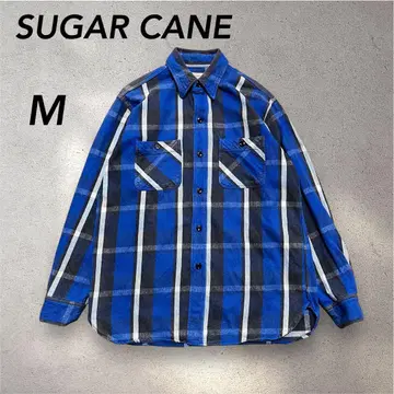SUGAR CANE 블록 체크 플란넬 셔츠 M 블루