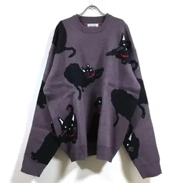 새상품 고양이 무늬 자카드 빅 실루엣 니트 남성용 차콜 M