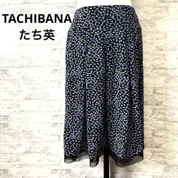 새상품급[TACHIBANA]L 꽃무늬 무릎 기장 플레어 스커트
