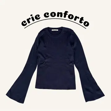 crie conforto 벨 슬리브 리브 니트 네이비 M 사이즈