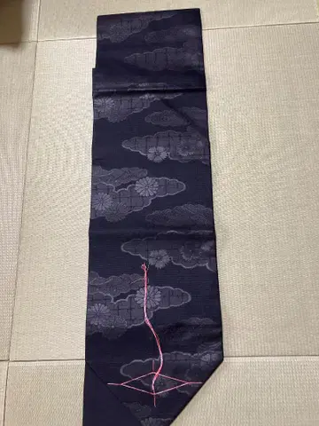 [ 미사용 ] 나고야 오비 블랙 베이스 꽃 무늬