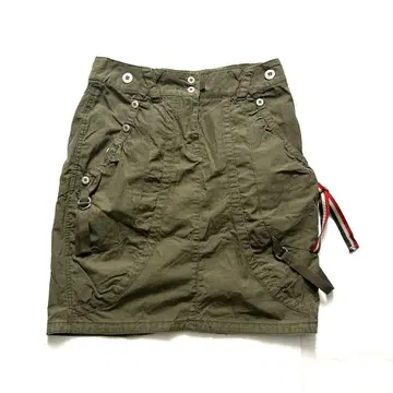 Oilily 밀리터리 카고 스커트 y2k 기믹 파라슈트 그런지 카키